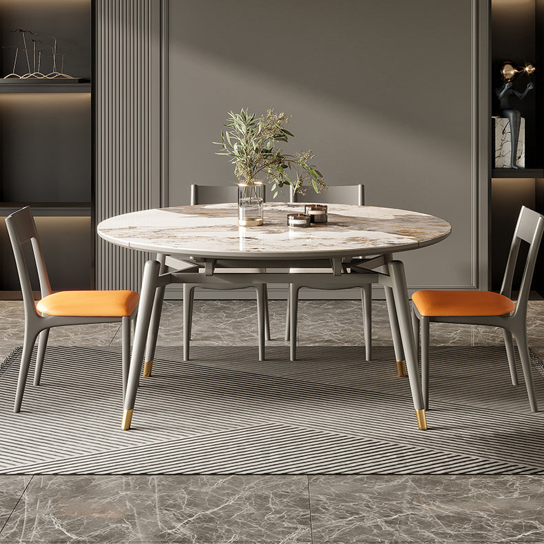 Modern Gray Round Shape Table Sintered Stone Kitchen Dining Table with 4 Legs Base Clearhalo ' dining_table' 'Dining Tables & Seating' 'Dining Tables' 'furn' 'furn_dining_table' 'Furniture' 'furniture_dining_table' 'Kitchen & Dining Furniture' 'kitchen&dining_furn' 'kitchen' 'kitchen_dining_table' 4155858