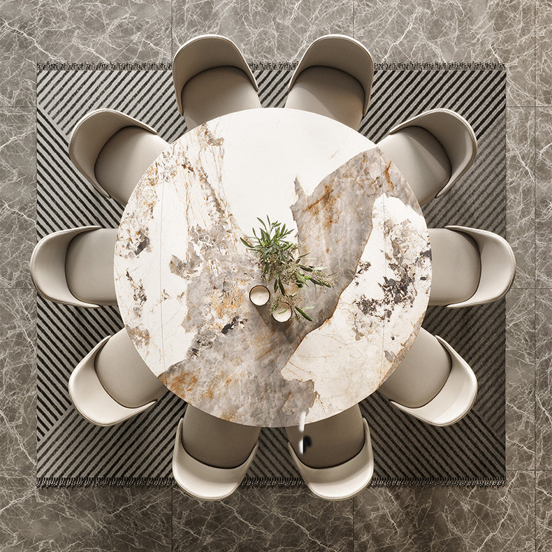 Modern Gray Round Shape Table Sintered Stone Kitchen Dining Table with 4 Legs Base Clearhalo ' dining_table' 'Dining Tables & Seating' 'Dining Tables' 'furn' 'furn_dining_table' 'Furniture' 'furniture_dining_table' 'Kitchen & Dining Furniture' 'kitchen&dining_furn' 'kitchen' 'kitchen_dining_table' 4155859