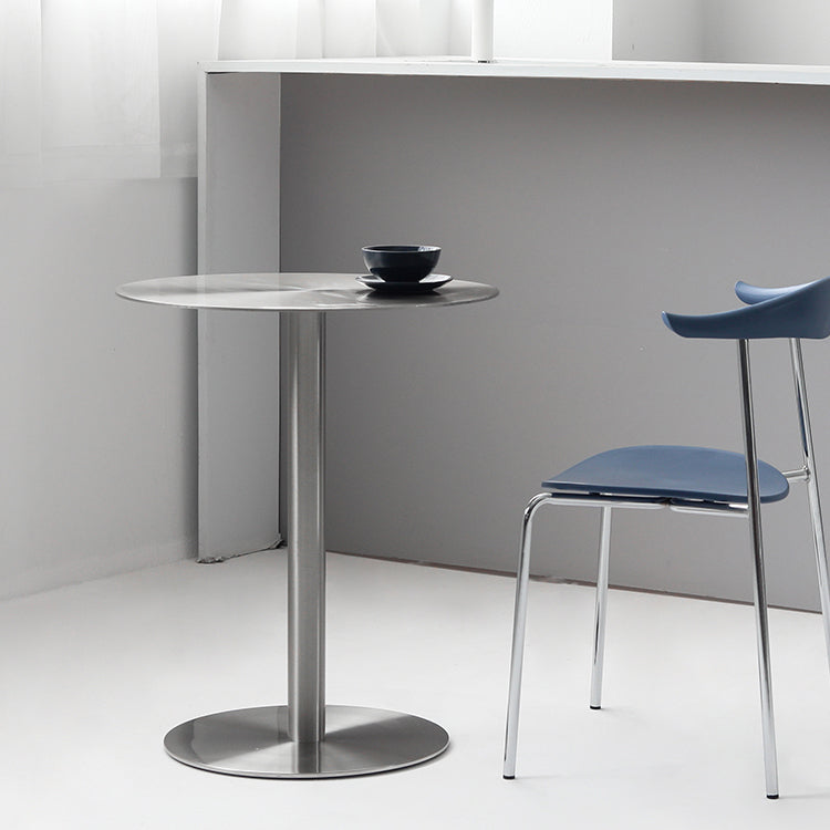 Metal Industrial Dining Table Stainless Steel Top Table with Pedestal Base Clearhalo ' dining_table' 'Dining Tables & Seating' 'Dining Tables' 'furn' 'furn_dining_table' 'Furniture' 'furniture_dining_table' 'Kitchen & Dining Furniture' 'kitchen&dining_furn' 'kitchen' 'kitchen_dining_table' 4155977
