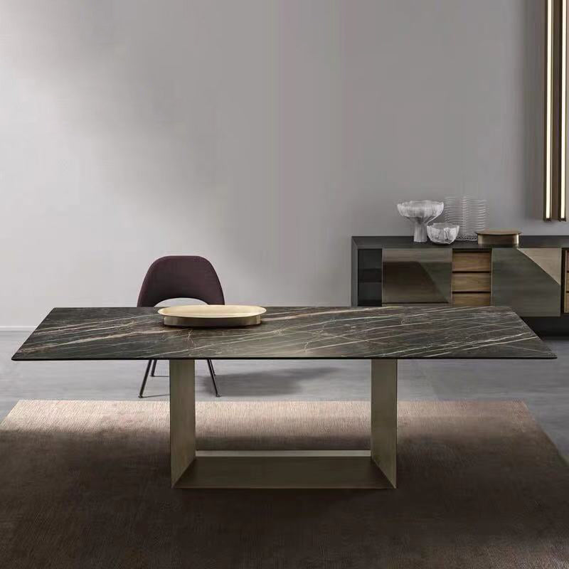 Industrial Sintered Stone Dining Table Rectangle Shape Standard Dining Table for Kitchen Clearhalo ' dining_table' 'Dining Tables & Seating' 'Dining Tables' 'furn' 'furn_dining_table' 'Furniture' 'furniture_dining_table' 'Kitchen & Dining Furniture' 'kitchen&dining_furn' 'kitchen' 'kitchen_dining_table' 4155990