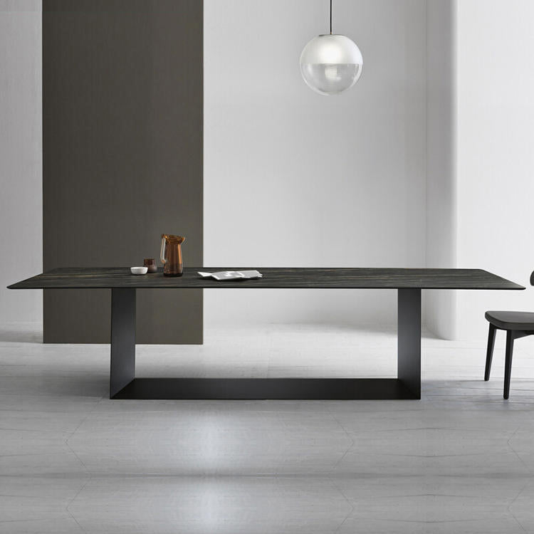 Industrial Sintered Stone Dining Table Rectangle Shape Standard Dining Table for Kitchen Black Without Chairs Clearhalo ' dining_table' 'Dining Tables & Seating' 'Dining Tables' 'furn' 'furn_dining_table' 'Furniture' 'furniture_dining_table' 'Kitchen & Dining Furniture' 'kitchen&dining_furn' 'kitchen' 'kitchen_dining_table' 4155991