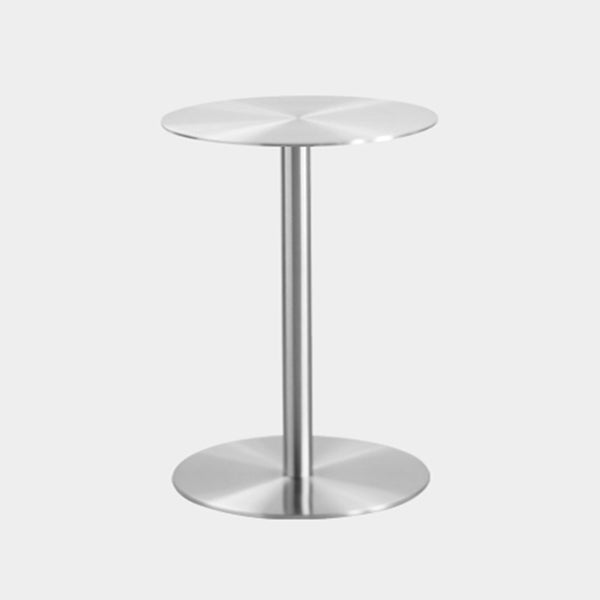 Metal Industrial Dining Table Stainless Steel Top Dining Table with Pedestal Base Round Silver 15.7"L x 15.7"W x 29.5"H Clearhalo ' dining_table' 'Dining Tables & Seating' 'Dining Tables' 'furn' 'furn_dining_table' 'Furniture' 'furniture_dining_table' 'Kitchen & Dining Furniture' 'kitchen&dining_furn' 'kitchen' 'kitchen_dining_table' 4156017