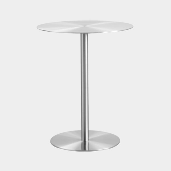 Metal Industrial Dining Table Stainless Steel Top Dining Table with Pedestal Base Round Silver 23.6"L x 23.6"W x 29.5"H Clearhalo ' dining_table' 'Dining Tables & Seating' 'Dining Tables' 'furn' 'furn_dining_table' 'Furniture' 'furniture_dining_table' 'Kitchen & Dining Furniture' 'kitchen&dining_furn' 'kitchen' 'kitchen_dining_table' 4156019