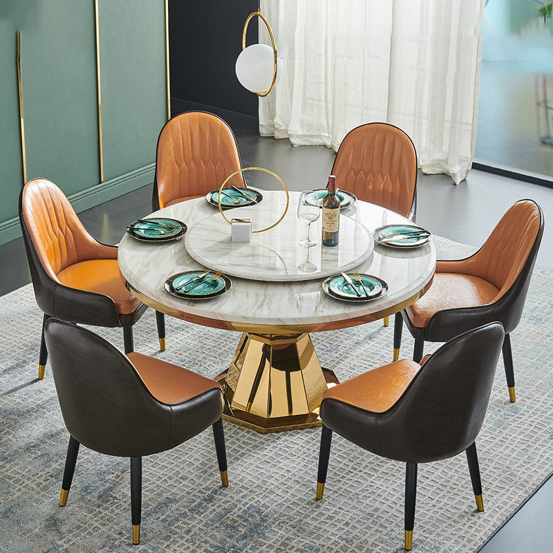 Glam Round Shape Marble Table Standard Kitchen Dining Table with Pedestal Base Clearhalo ' dining_table' 'Dining Tables & Seating' 'Dining Tables' 'furn' 'furn_dining_table' 'Furniture' 'furniture_dining_table' 'Kitchen & Dining Furniture' 'kitchen&dining_furn' 'kitchen' 'kitchen_dining_table' 4156027