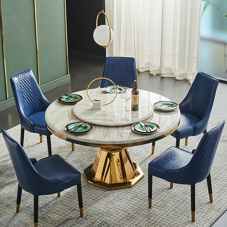 Glam Round Shape Marble Table Standard Kitchen Dining Table with Pedestal Base Clearhalo ' dining_table' 'Dining Tables & Seating' 'Dining Tables' 'furn' 'furn_dining_table' 'Furniture' 'furniture_dining_table' 'Kitchen & Dining Furniture' 'kitchen&dining_furn' 'kitchen' 'kitchen_dining_table' 4156036