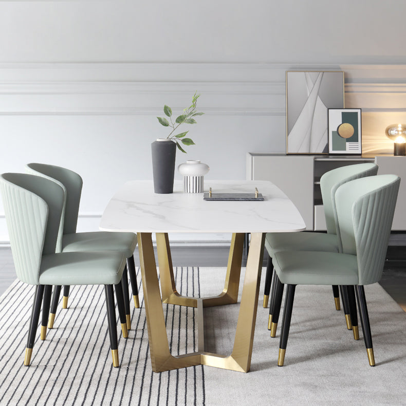 Luxury Sintered Stone Dining Table Rectangle Table with Metal Trestle Base Clearhalo ' dining_table' 'Dining Tables & Seating' 'Dining Tables' 'furn' 'furn_dining_table' 'Furniture' 'furniture_dining_table' 'Kitchen & Dining Furniture' 'kitchen&dining_furn' 'kitchen' 'kitchen_dining_table' 4156056