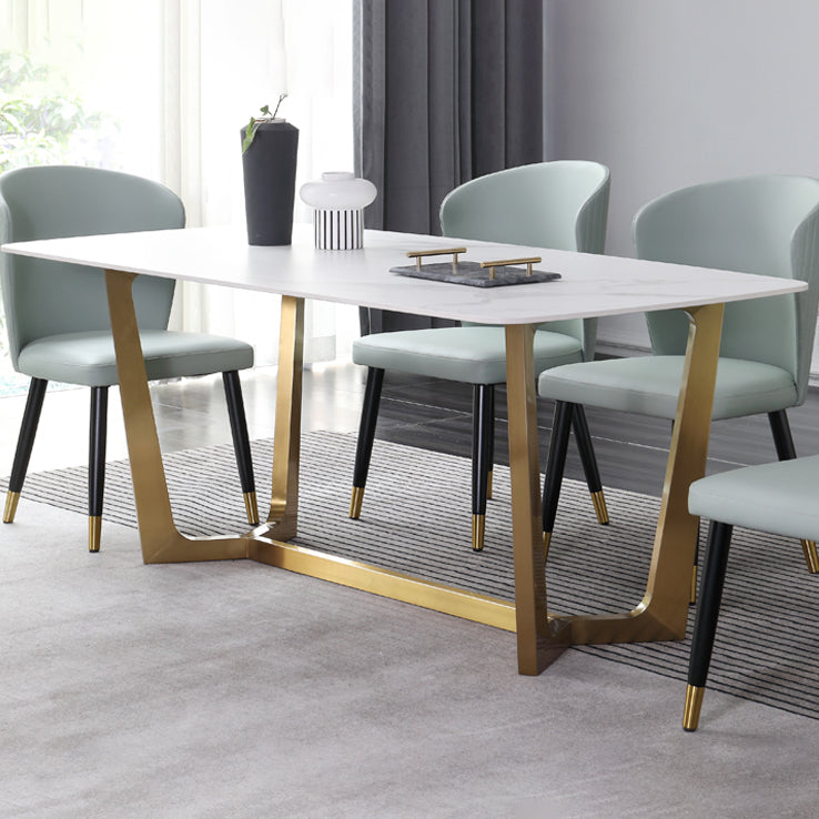 Luxury Sintered Stone Dining Table Rectangle Table with Metal Trestle Base Clearhalo ' dining_table' 'Dining Tables & Seating' 'Dining Tables' 'furn' 'furn_dining_table' 'Furniture' 'furniture_dining_table' 'Kitchen & Dining Furniture' 'kitchen&dining_furn' 'kitchen' 'kitchen_dining_table' 4156058