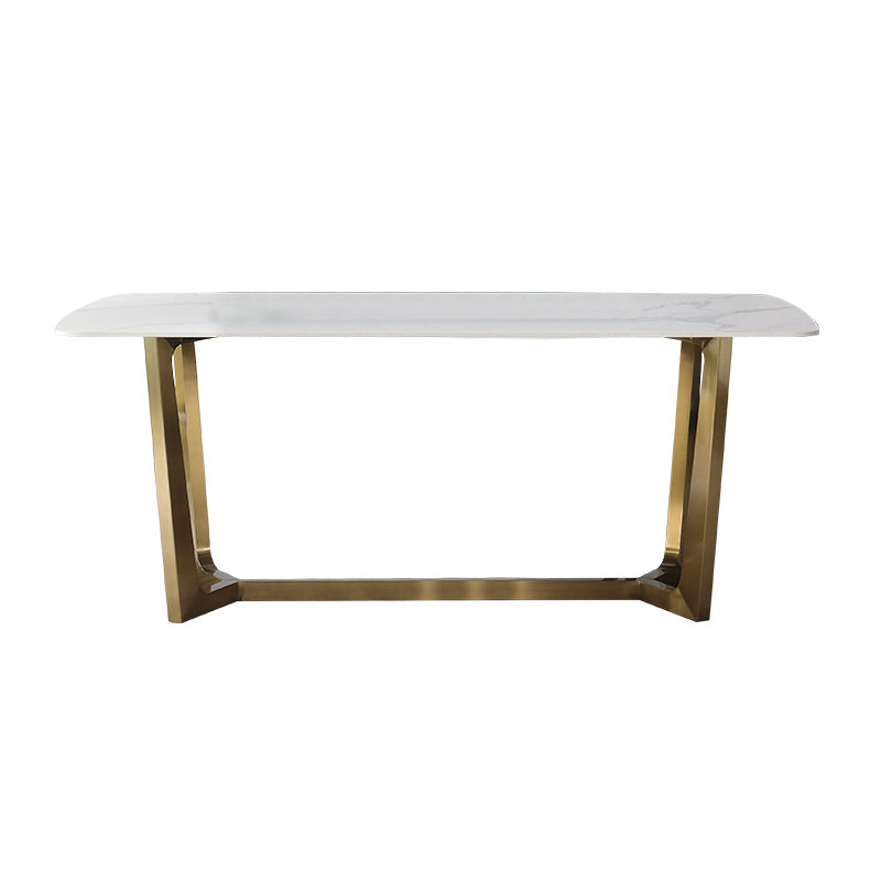 Luxury Sintered Stone Dining Table Rectangle Table with Metal Trestle Base Without Chairs Clearhalo ' dining_table' 'Dining Tables & Seating' 'Dining Tables' 'furn' 'furn_dining_table' 'Furniture' 'furniture_dining_table' 'Kitchen & Dining Furniture' 'kitchen&dining_furn' 'kitchen' 'kitchen_dining_table' 4156060