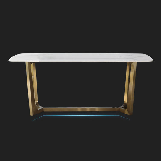 Luxury Sintered Stone Dining Table Rectangle Table with Metal Trestle Base