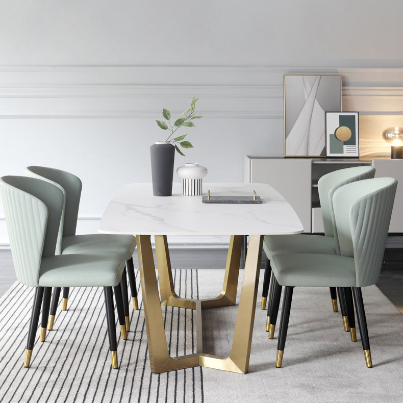 Luxury Sintered Stone Dining Table Rectangle Table with Metal Trestle Base Clearhalo ' dining_table' 'Dining Tables & Seating' 'Dining Tables' 'furn' 'furn_dining_table' 'Furniture' 'furniture_dining_table' 'Kitchen & Dining Furniture' 'kitchen&dining_furn' 'kitchen' 'kitchen_dining_table' 4156066