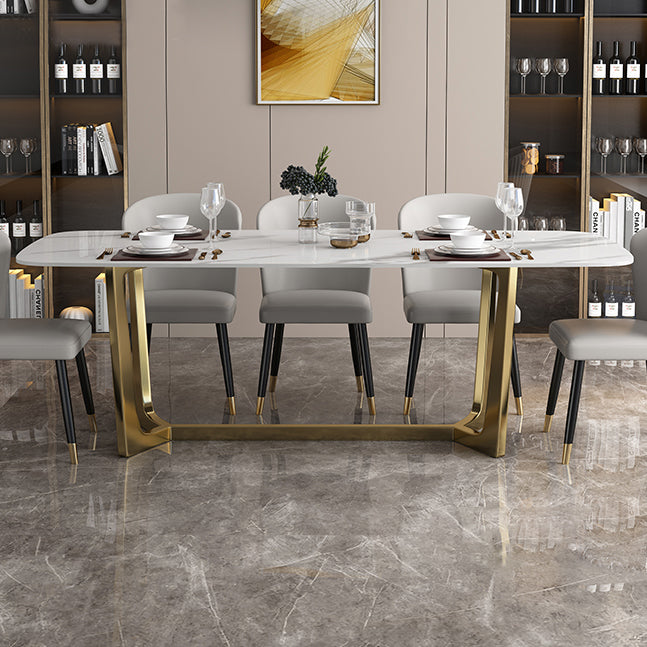 Luxury Sintered Stone Dining Table Rectangle Table with Metal Trestle Base Clearhalo ' dining_table' 'Dining Tables & Seating' 'Dining Tables' 'furn' 'furn_dining_table' 'Furniture' 'furniture_dining_table' 'Kitchen & Dining Furniture' 'kitchen&dining_furn' 'kitchen' 'kitchen_dining_table' 4156068