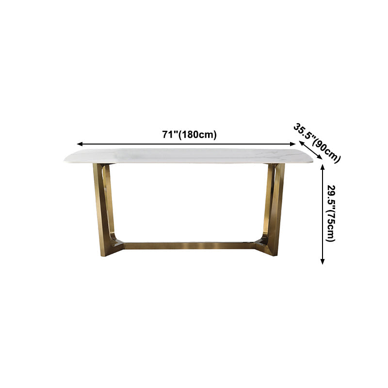 Luxury Sintered Stone Dining Table Rectangle Table with Metal Trestle Base Clearhalo ' dining_table' 'Dining Tables & Seating' 'Dining Tables' 'furn' 'furn_dining_table' 'Furniture' 'furniture_dining_table' 'Kitchen & Dining Furniture' 'kitchen&dining_furn' 'kitchen' 'kitchen_dining_table' 4156074