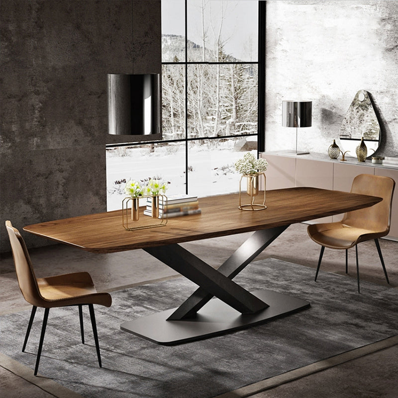 Industrial Solid Wood Table for Restaurant Rectangle Dining Table with Metal Pedestal Clearhalo ' dining_table' 'Dining Tables & Seating' 'Dining Tables' 'furn' 'furn_dining_table' 'Furniture' 'furniture_dining_table' 'Kitchen & Dining Furniture' 'kitchen&dining_furn' 'kitchen' 'kitchen_dining_table' 4156075