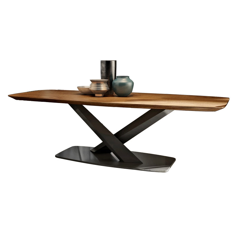 Industrial Solid Wood Table for Restaurant Rectangle Dining Table with Metal Pedestal Without Chairs Clearhalo ' dining_table' 'Dining Tables & Seating' 'Dining Tables' 'furn' 'furn_dining_table' 'Furniture' 'furniture_dining_table' 'Kitchen & Dining Furniture' 'kitchen&dining_furn' 'kitchen' 'kitchen_dining_table' 4156079