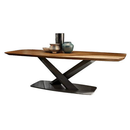 Industrial Solid Wood Table for Restaurant Rectangle Dining Table with Metal Pedestal Without Chairs Clearhalo ' dining_table' 'Dining Tables & Seating' 'Dining Tables' 'furn' 'furn_dining_table' 'Furniture' 'furniture_dining_table' 'Kitchen & Dining Furniture' 'kitchen&dining_furn' 'kitchen' 'kitchen_dining_table' 4156079