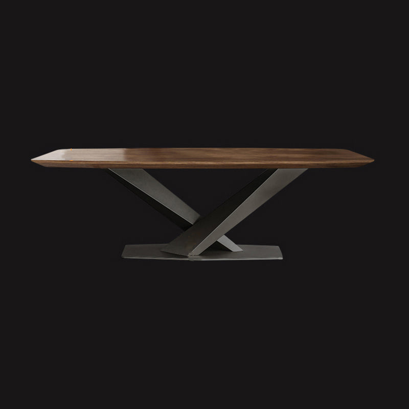 Industrial Solid Wood Table for Restaurant Rectangle Dining Table with Metal Pedestal Clearhalo ' dining_table' 'Dining Tables & Seating' 'Dining Tables' 'furn' 'furn_dining_table' 'Furniture' 'furniture_dining_table' 'Kitchen & Dining Furniture' 'kitchen&dining_furn' 'kitchen' 'kitchen_dining_table' 4156081