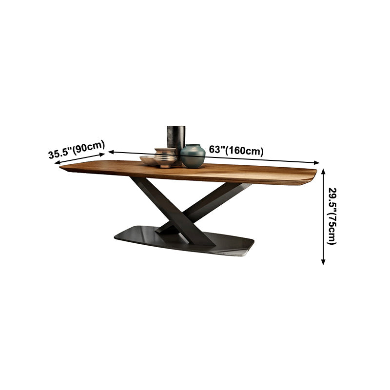Industrial Solid Wood Table for Restaurant Rectangle Dining Table with Metal Pedestal Clearhalo ' dining_table' 'Dining Tables & Seating' 'Dining Tables' 'furn' 'furn_dining_table' 'Furniture' 'furniture_dining_table' 'Kitchen & Dining Furniture' 'kitchen&dining_furn' 'kitchen' 'kitchen_dining_table' 4156083