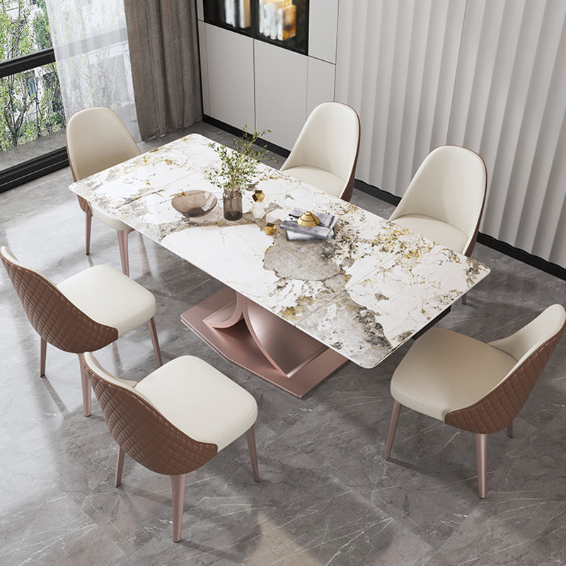 Rectangle Stone Dining Site Table Traditional Luxury Pedestal Dinner Table Clearhalo ' dining_table' 'Dining Tables & Seating' 'Dining Tables' 'furn' 'furn_dining_table' 'Furniture' 'furniture_dining_table' 'Kitchen & Dining Furniture' 'kitchen&dining_furn' 'kitchen' 'kitchen_dining_table' 4156087