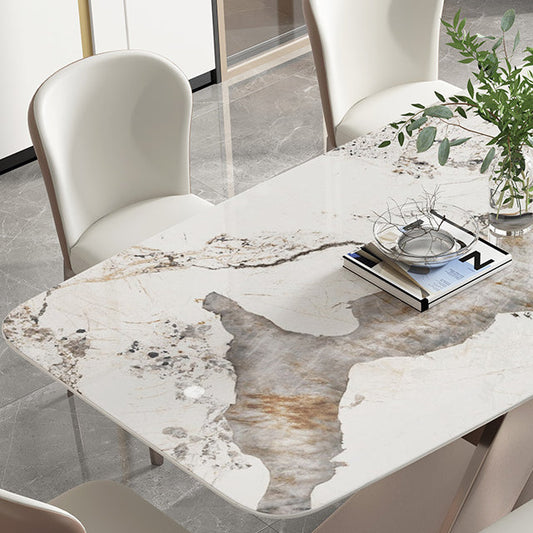 Rectangle Stone Dining Site Table Traditional Luxury Pedestal Dinner Table