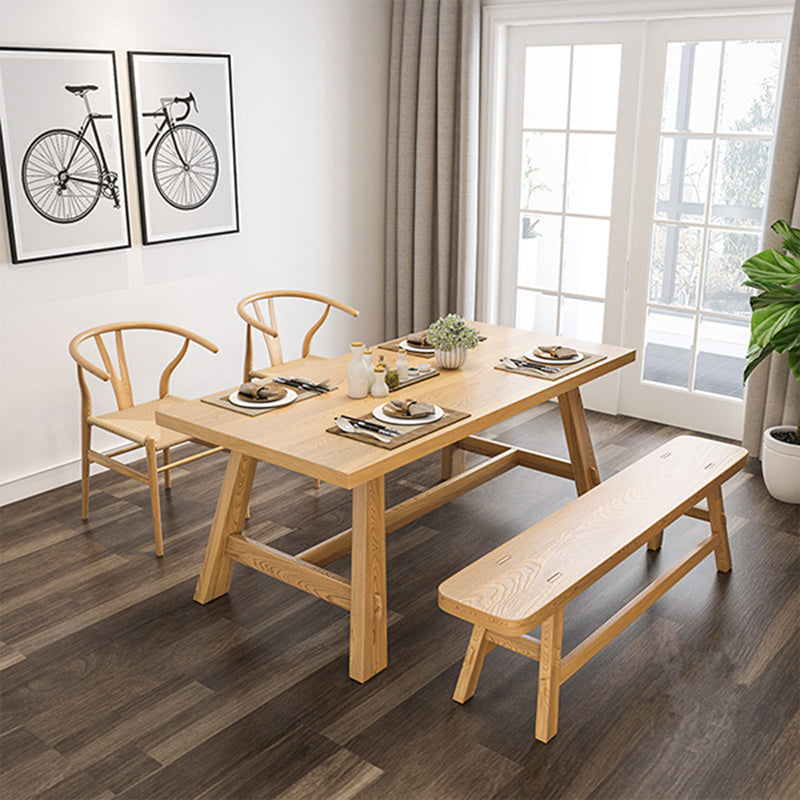 Rectangle Pine Solid Wood Table for Restaurant Modern Dining Table with Trestle Base in Nature Clearhalo ' dining_table' 'Dining Tables & Seating' 'Dining Tables' 'furn' 'furn_dining_table' 'Furniture' 'furniture_dining_table' 'Kitchen & Dining Furniture' 'kitchen&dining_furn' 'kitchen' 'kitchen_dining_table' 4156095
