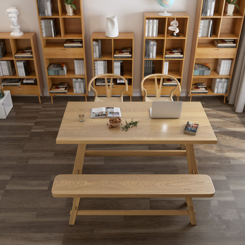 Rectangle Pine Solid Wood Table for Restaurant Modern Dining Table with Trestle Base in Nature Clearhalo ' dining_table' 'Dining Tables & Seating' 'Dining Tables' 'furn' 'furn_dining_table' 'Furniture' 'furniture_dining_table' 'Kitchen & Dining Furniture' 'kitchen&dining_furn' 'kitchen' 'kitchen_dining_table' 4156096