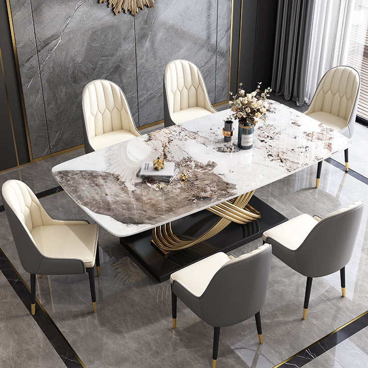 Rectangle Pedestal Dining Site Table Stone Dining Room Collection for Home Clearhalo ' dining_table' 'Dining Tables & Seating' 'Dining Tables' 'furn' 'furn_dining_table' 'Furniture' 'furniture_dining_table' 'Kitchen & Dining Furniture' 'kitchen&dining_furn' 'kitchen' 'kitchen_dining_table' 4156112