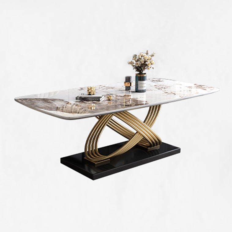 Rectangle Pedestal Dining Site Table Stone Dining Room Collection for Home Pandora Gold Without Chairs Clearhalo ' dining_table' 'Dining Tables & Seating' 'Dining Tables' 'furn' 'furn_dining_table' 'Furniture' 'furniture_dining_table' 'Kitchen & Dining Furniture' 'kitchen&dining_furn' 'kitchen' 'kitchen_dining_table' 4156115