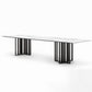 Industrial Sintered Stone Dining Table Rectangle Table with Metal Double Pedestal White Without Chairs Clearhalo ' dining_table' 'Dining Tables & Seating' 'Dining Tables' 'furn' 'furn_dining_table' 'Furniture' 'furniture_dining_table' 'Kitchen & Dining Furniture' 'kitchen&dining_furn' 'kitchen' 'kitchen_dining_table' 4156172