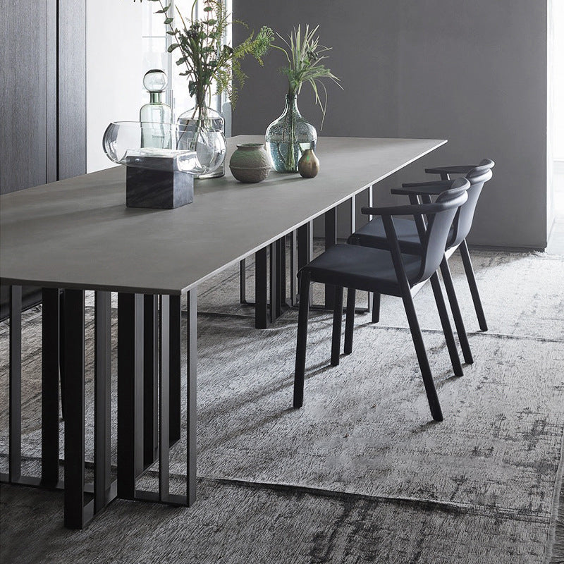 Industrial Sintered Stone Dining Table Rectangle Table with Metal Double Pedestal Clearhalo ' dining_table' 'Dining Tables & Seating' 'Dining Tables' 'furn' 'furn_dining_table' 'Furniture' 'furniture_dining_table' 'Kitchen & Dining Furniture' 'kitchen&dining_furn' 'kitchen' 'kitchen_dining_table' 4156173