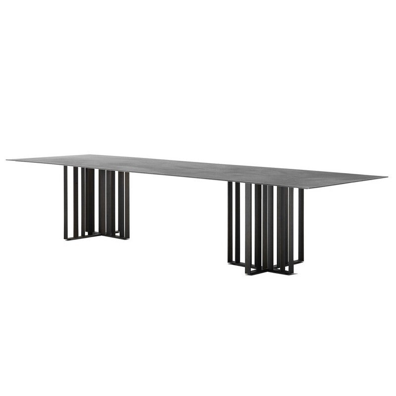 Industrial Sintered Stone Dining Table Rectangle Table with Metal Double Pedestal Black Without Chairs Clearhalo ' dining_table' 'Dining Tables & Seating' 'Dining Tables' 'furn' 'furn_dining_table' 'Furniture' 'furniture_dining_table' 'Kitchen & Dining Furniture' 'kitchen&dining_furn' 'kitchen' 'kitchen_dining_table' 4156176