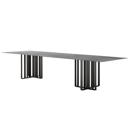 Industrial Sintered Stone Dining Table Rectangle Table with Metal Double Pedestal Black Without Chairs Clearhalo ' dining_table' 'Dining Tables & Seating' 'Dining Tables' 'furn' 'furn_dining_table' 'Furniture' 'furniture_dining_table' 'Kitchen & Dining Furniture' 'kitchen&dining_furn' 'kitchen' 'kitchen_dining_table' 4156176