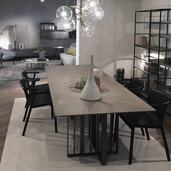 Industrial Sintered Stone Dining Table Rectangle Table with Metal Double Pedestal Clearhalo ' dining_table' 'Dining Tables & Seating' 'Dining Tables' 'furn' 'furn_dining_table' 'Furniture' 'furniture_dining_table' 'Kitchen & Dining Furniture' 'kitchen&dining_furn' 'kitchen' 'kitchen_dining_table' 4156180