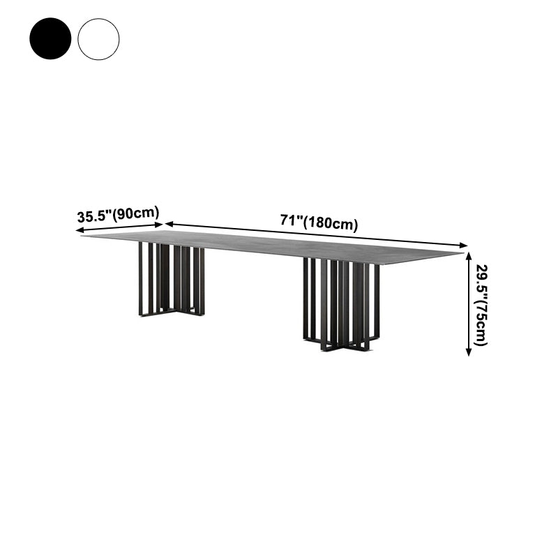 Industrial Sintered Stone Dining Table Rectangle Table with Metal Double Pedestal Clearhalo ' dining_table' 'Dining Tables & Seating' 'Dining Tables' 'furn' 'furn_dining_table' 'Furniture' 'furniture_dining_table' 'Kitchen & Dining Furniture' 'kitchen&dining_furn' 'kitchen' 'kitchen_dining_table' 4156182
