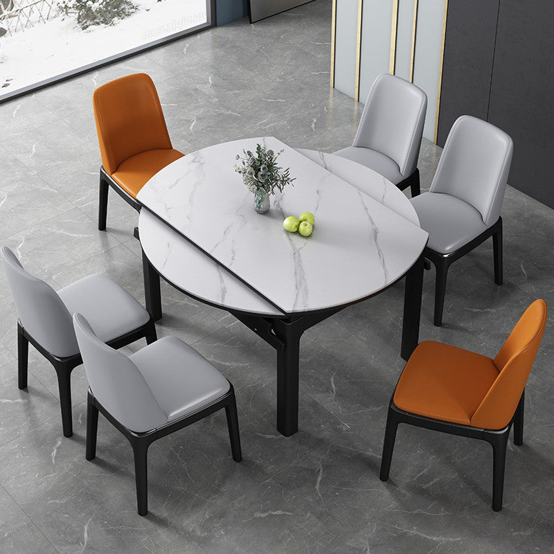 Modern Extendable White Dining Table Sintered Stone Round Shape Dining Table for Kitchen Clearhalo ' dining_table' 'Dining Tables & Seating' 'Dining Tables' 'furn' 'furn_dining_table' 'Furniture' 'furniture_dining_table' 'Kitchen & Dining Furniture' 'kitchen&dining_furn' 'kitchen' 'kitchen_dining_table' 4156235