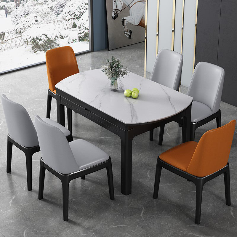 Modern Extendable White Dining Table Sintered Stone Round Shape Dining Table for Kitchen Clearhalo ' dining_table' 'Dining Tables & Seating' 'Dining Tables' 'furn' 'furn_dining_table' 'Furniture' 'furniture_dining_table' 'Kitchen & Dining Furniture' 'kitchen&dining_furn' 'kitchen' 'kitchen_dining_table' 4156237