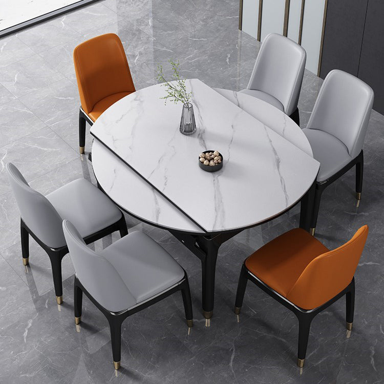 Modern Extendable White Dining Table Sintered Stone Round Shape Dining Table for Kitchen Clearhalo ' dining_table' 'Dining Tables & Seating' 'Dining Tables' 'furn' 'furn_dining_table' 'Furniture' 'furniture_dining_table' 'Kitchen & Dining Furniture' 'kitchen&dining_furn' 'kitchen' 'kitchen_dining_table' 4156245