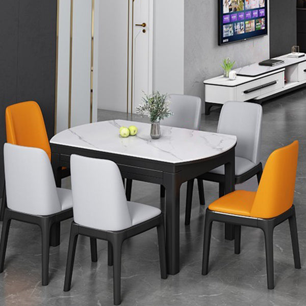Modern Extendable White Dining Table Sintered Stone Round Shape Dining Table for Kitchen Clearhalo ' dining_table' 'Dining Tables & Seating' 'Dining Tables' 'furn' 'furn_dining_table' 'Furniture' 'furniture_dining_table' 'Kitchen & Dining Furniture' 'kitchen&dining_furn' 'kitchen' 'kitchen_dining_table' 4156246