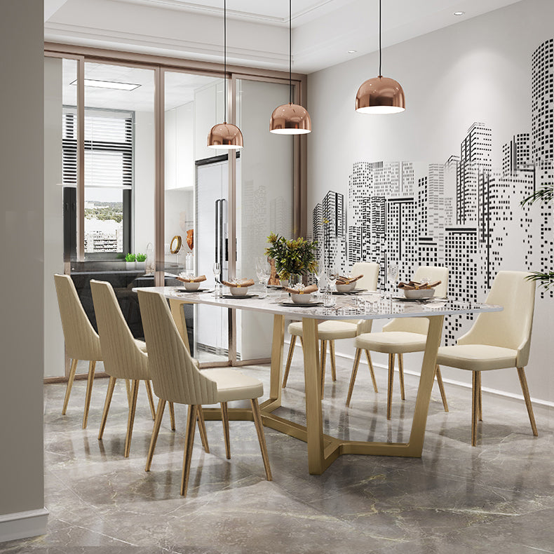 Luxury Sintered Stone Dining Table Rectangle Table with Trestle Base Clearhalo ' dining_table' 'Dining Tables & Seating' 'Dining Tables' 'furn' 'furn_dining_table' 'Furniture' 'furniture_dining_table' 'Kitchen & Dining Furniture' 'kitchen&dining_furn' 'kitchen' 'kitchen_dining_table' 4156253