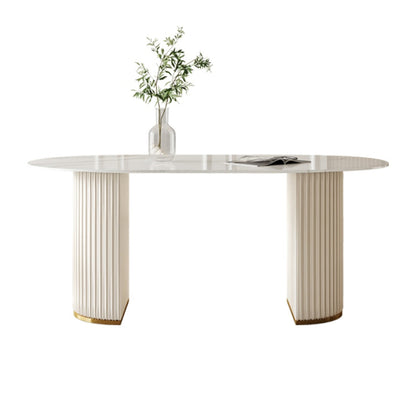 Metal Traditional Luxury Oval Table Sintered Stone Indoor Table for Dining Room White Clearhalo ' dining_table' 'Dining Tables & Seating' 'Dining Tables' 'Furniture' 'furniture_dining_table' 'Kitchen & Dining Furniture' 'kitchen&dining_furn' 'kitchen' 'kitchen_dining_table' 4156266