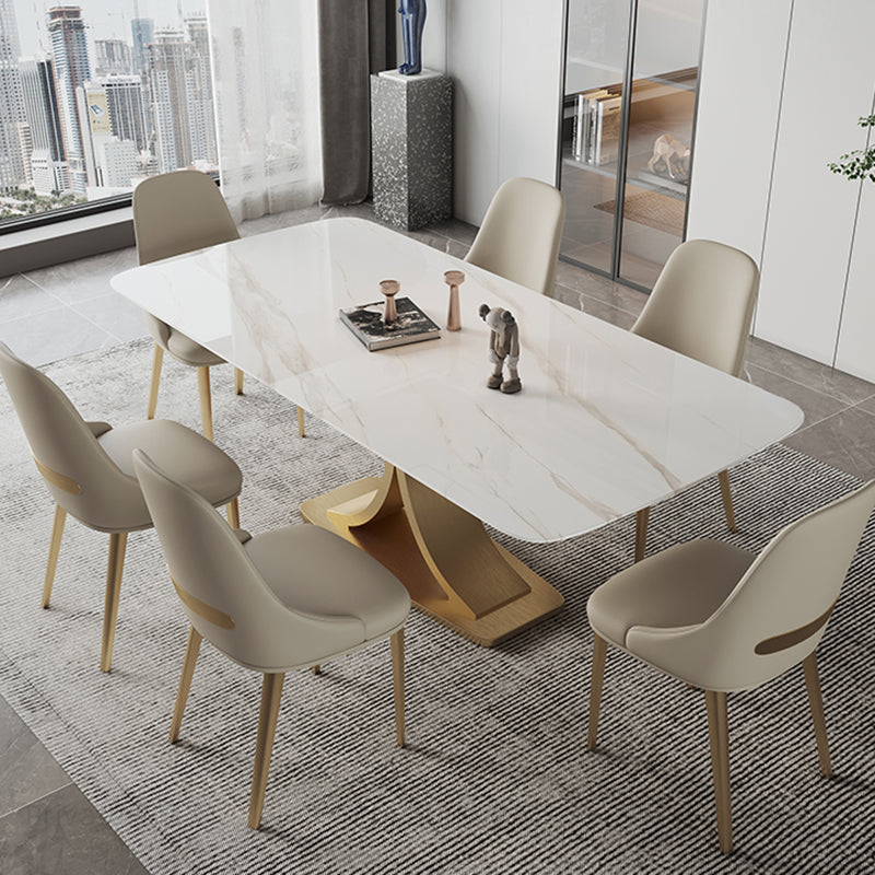 Stone Dining Site Table Traditional Luxury Rectangle Dining Table with Pedestal Base Clearhalo ' dining_table' 'Dining Tables & Seating' 'Dining Tables' 'furn' 'furn_dining_table' 'Furniture' 'furniture_dining_table' 'Kitchen & Dining Furniture' 'kitchen&dining_furn' 'kitchen' 'kitchen_dining_table' 4156285