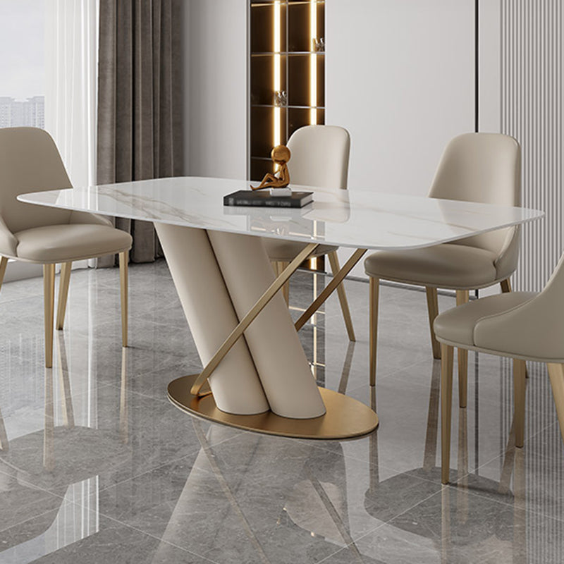 Traditional Luxury Rectangle Dining Table Stone Dinner Table with Pedestal Base Clearhalo ' dining_table' 'Dining Tables & Seating' 'Dining Tables' 'furn' 'furn_dining_table' 'Furniture' 'furniture_dining_table' 'Kitchen & Dining Furniture' 'kitchen&dining_furn' 'kitchen' 'kitchen_dining_table' 4156296