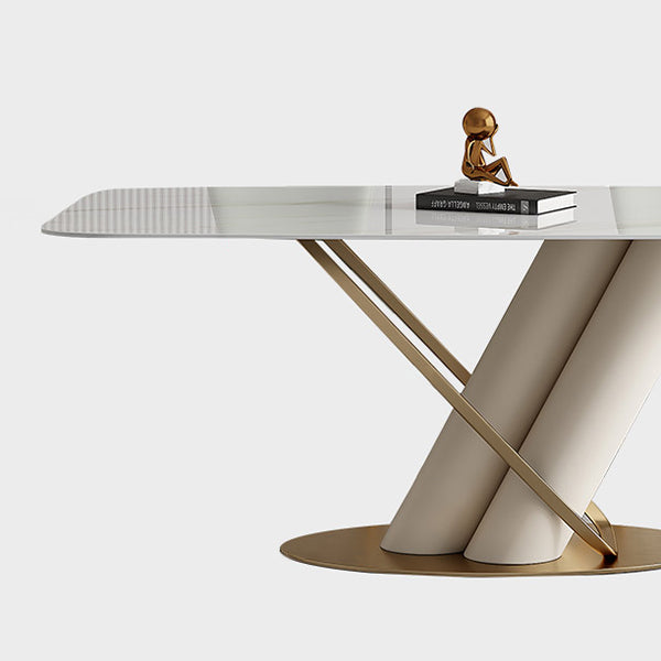Traditional Luxury Rectangle Dining Table Stone Dinner Table with Pedestal Base Clearhalo ' dining_table' 'Dining Tables & Seating' 'Dining Tables' 'furn' 'furn_dining_table' 'Furniture' 'furniture_dining_table' 'Kitchen & Dining Furniture' 'kitchen&dining_furn' 'kitchen' 'kitchen_dining_table' 4156297