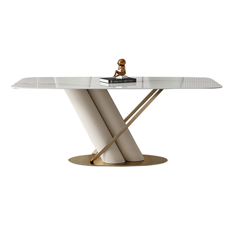 Traditional Luxury Rectangle Dining Table Stone Dinner Table with Pedestal Base Without Chairs Clearhalo ' dining_table' 'Dining Tables & Seating' 'Dining Tables' 'furn' 'furn_dining_table' 'Furniture' 'furniture_dining_table' 'Kitchen & Dining Furniture' 'kitchen&dining_furn' 'kitchen' 'kitchen_dining_table' 4156300