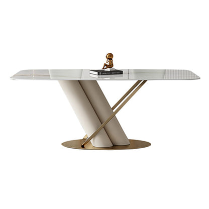 Traditional Luxury Rectangle Dining Table Stone Dinner Table with Pedestal Base Without Chairs Clearhalo ' dining_table' 'Dining Tables & Seating' 'Dining Tables' 'furn' 'furn_dining_table' 'Furniture' 'furniture_dining_table' 'Kitchen & Dining Furniture' 'kitchen&dining_furn' 'kitchen' 'kitchen_dining_table' 4156300
