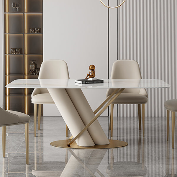 Traditional Luxury Rectangle Dining Table Stone Dinner Table with Pedestal Base Clearhalo ' dining_table' 'Dining Tables & Seating' 'Dining Tables' 'furn' 'furn_dining_table' 'Furniture' 'furniture_dining_table' 'Kitchen & Dining Furniture' 'kitchen&dining_furn' 'kitchen' 'kitchen_dining_table' 4156305