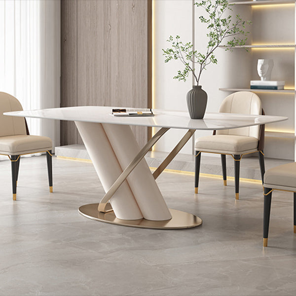 Traditional Luxury Rectangle Dining Table Stone Dinner Table with Pedestal Base Clearhalo ' dining_table' 'Dining Tables & Seating' 'Dining Tables' 'furn' 'furn_dining_table' 'Furniture' 'furniture_dining_table' 'Kitchen & Dining Furniture' 'kitchen&dining_furn' 'kitchen' 'kitchen_dining_table' 4156306