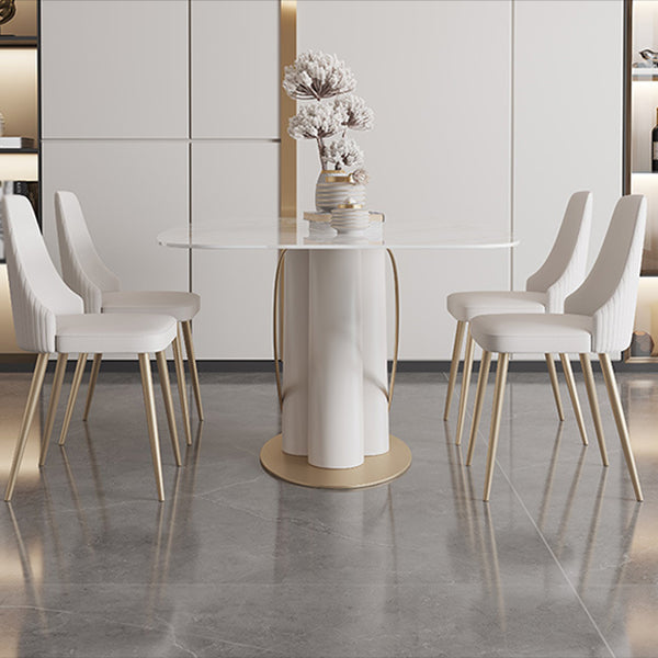 Traditional Luxury Rectangle Dining Table Stone Dinner Table with Pedestal Base Clearhalo ' dining_table' 'Dining Tables & Seating' 'Dining Tables' 'furn' 'furn_dining_table' 'Furniture' 'furniture_dining_table' 'Kitchen & Dining Furniture' 'kitchen&dining_furn' 'kitchen' 'kitchen_dining_table' 4156307