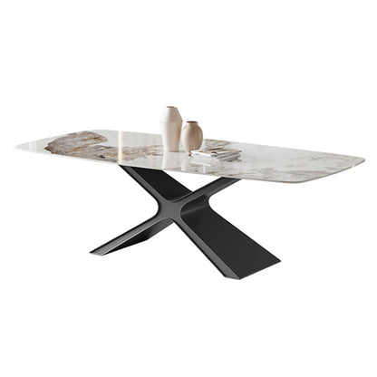 Metal Traditional Luxury Rectangle Table Sintered Stone Top Indoor Table with Pedestal Without Chairs Clearhalo ' dining_table' 'Dining Tables & Seating' 'Dining Tables' 'furn' 'furn_dining_table' 'Furniture' 'furniture_dining_table' 'Kitchen & Dining Furniture' 'kitchen&dining_furn' 'kitchen' 'kitchen_dining_table' 4156316
