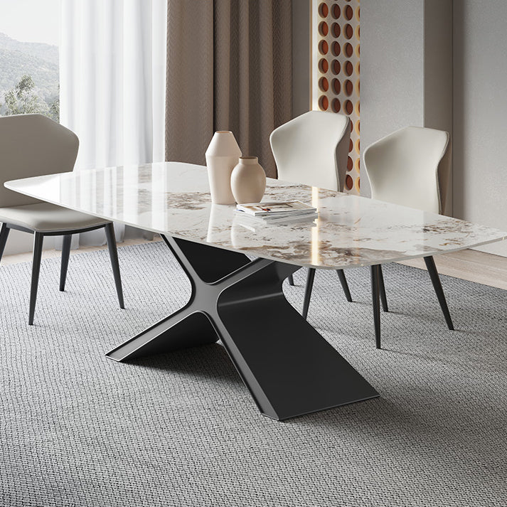 Metal Traditional Luxury Rectangle Table Sintered Stone Top Indoor Table with Pedestal Clearhalo ' dining_table' 'Dining Tables & Seating' 'Dining Tables' 'furn' 'furn_dining_table' 'Furniture' 'furniture_dining_table' 'Kitchen & Dining Furniture' 'kitchen&dining_furn' 'kitchen' 'kitchen_dining_table' 4156319
