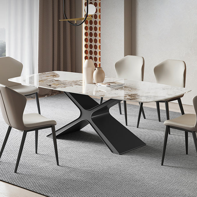 Metal Traditional Luxury Rectangle Table Sintered Stone Top Indoor Table with Pedestal Clearhalo ' dining_table' 'Dining Tables & Seating' 'Dining Tables' 'furn' 'furn_dining_table' 'Furniture' 'furniture_dining_table' 'Kitchen & Dining Furniture' 'kitchen&dining_furn' 'kitchen' 'kitchen_dining_table' 4156322